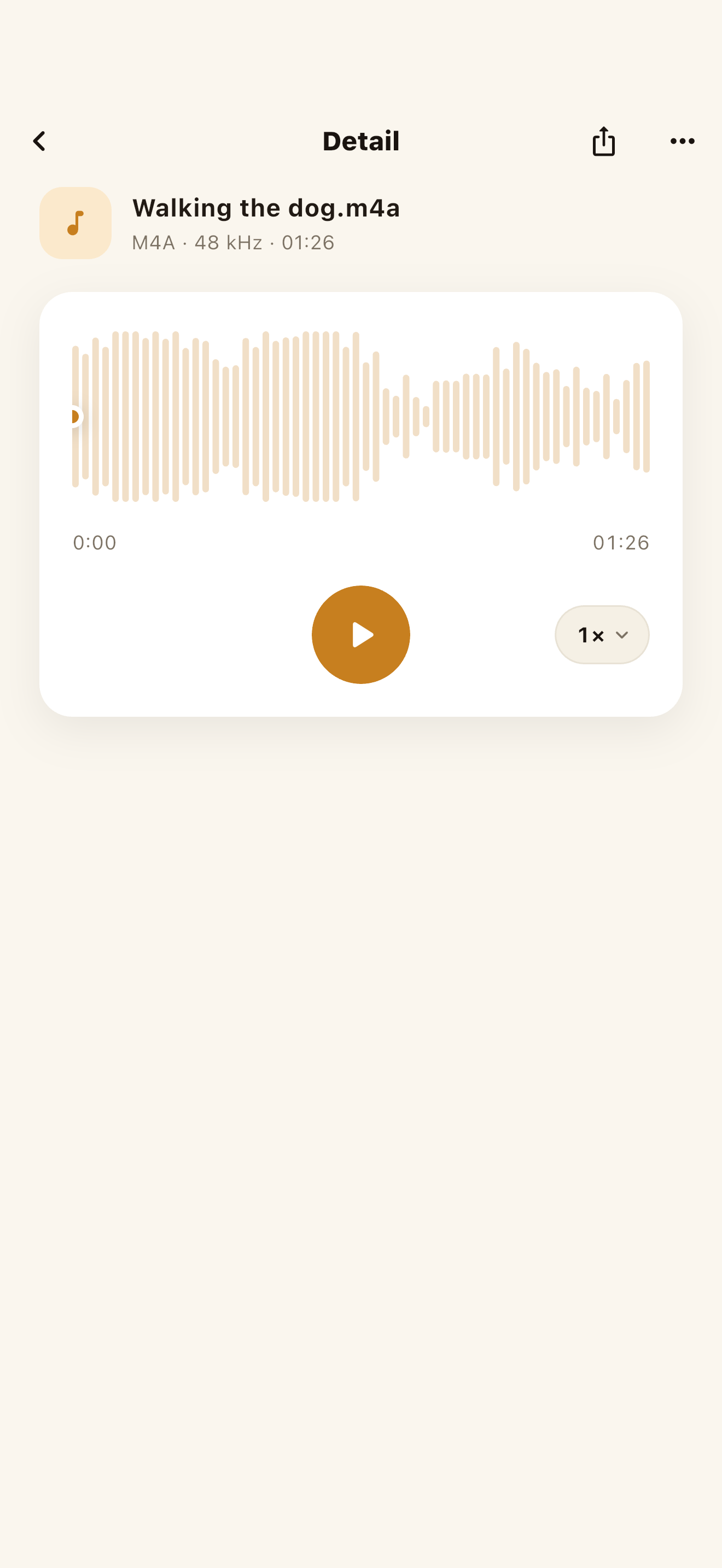 Result screen for a cleaned recording, ready to be saved or shared to another app