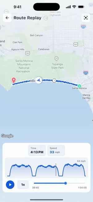 DashLog route replay drawn on a map